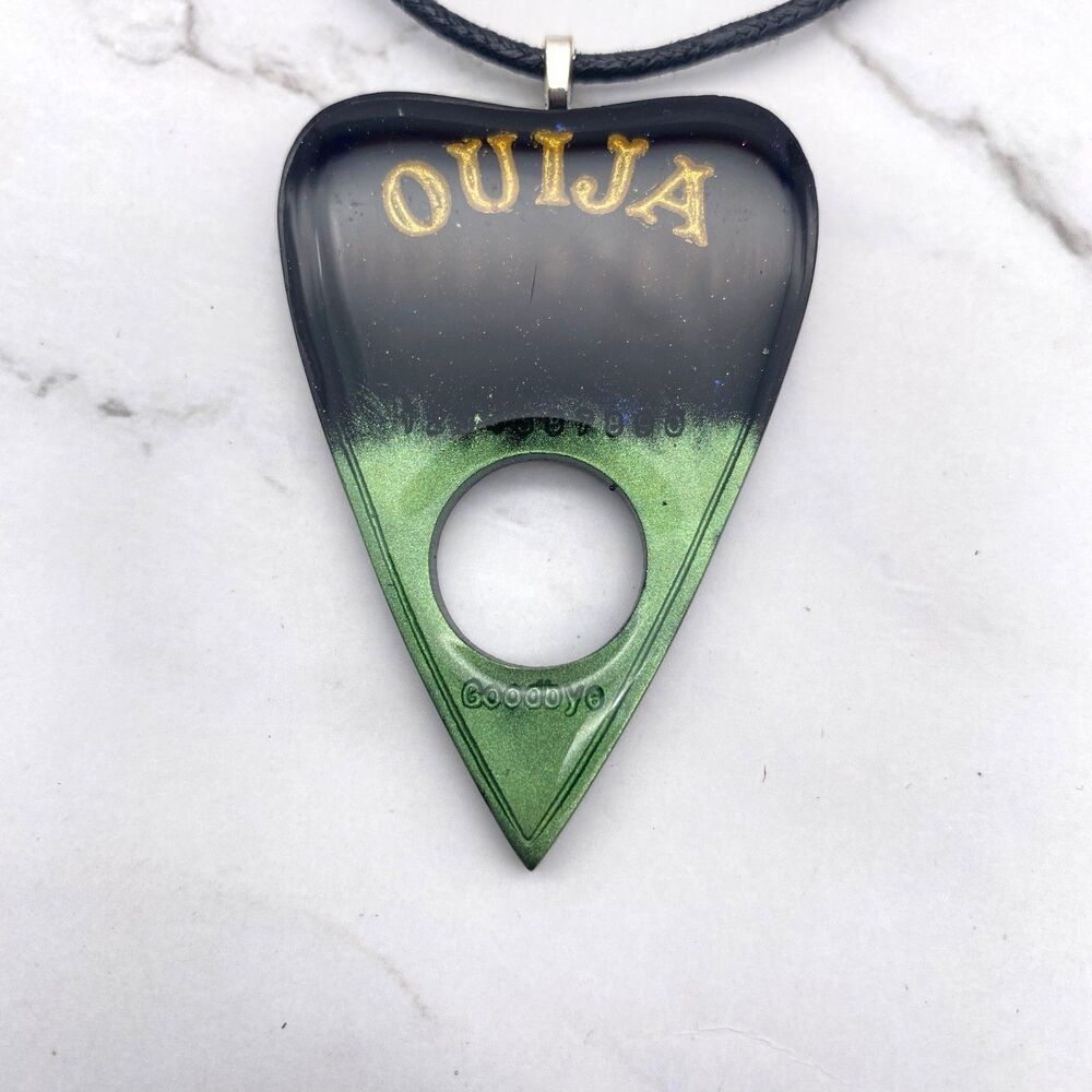 Black Green Chrome Dipped Ouija Planchette Necklace